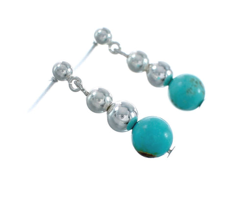 Navajo Turquoise And Sterling Silver Bead Post Dangle Earrings X10824